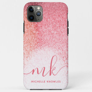 Glitter Blush Pink Rose Gold Monogrammed Script iPhone 11 Pro Max Case