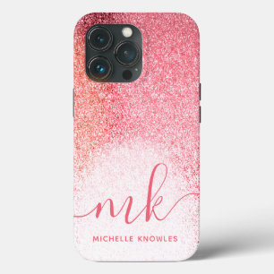 Glitter Blush Pink Rose Gold Monogrammed Script iPhone 13 Pro Case