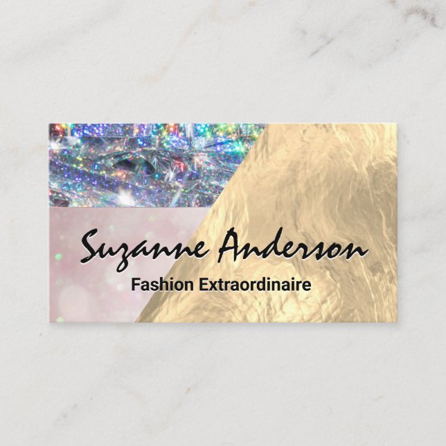 Glitter Bokeh and Gold Foil | Stylish Business Card (Front)