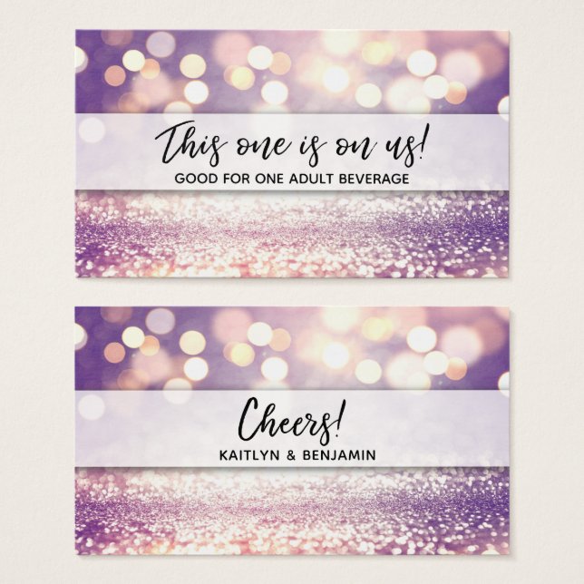 Glitter Bokeh Drink Tickets w/ Modern Handwriting (Front & Back)