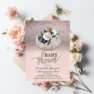 Glitter Bokeh,Floral Pumpkin Baby Shower  Invitation