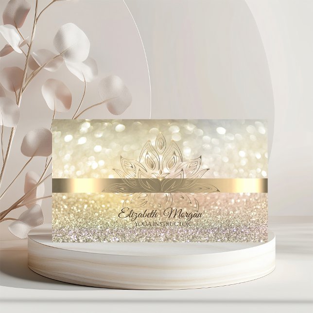  Glitter Bokeh Gold, Lotus Flower Yoga  Business Card (Creator Uploaded)