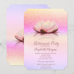 Glitter Bokeh Ombre Lotus Retirement Invitation