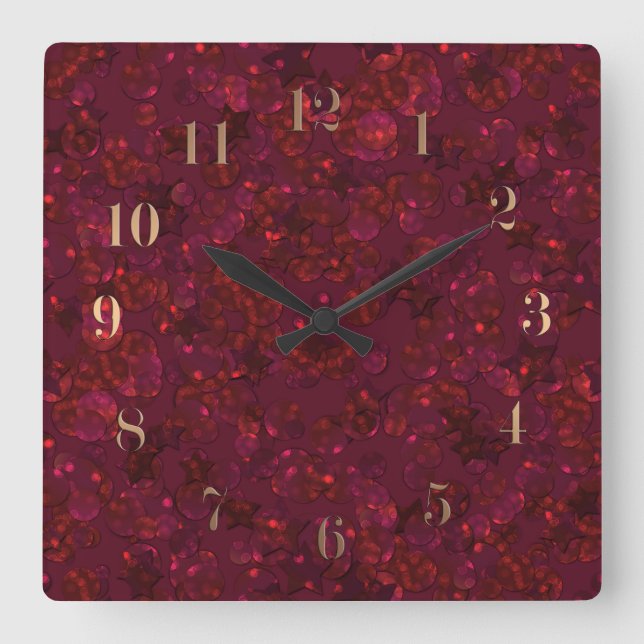 Glitter bokeh sparkle print square wall clock (Front)