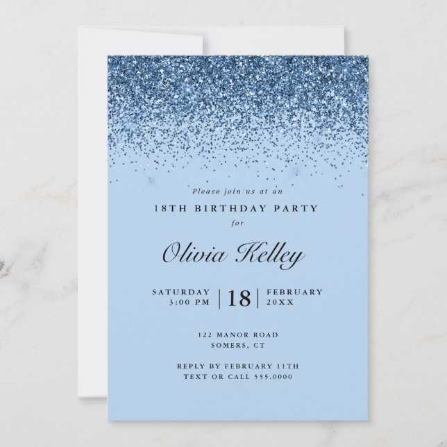 Glitter Border Birthday, Blue Invitation (Front)