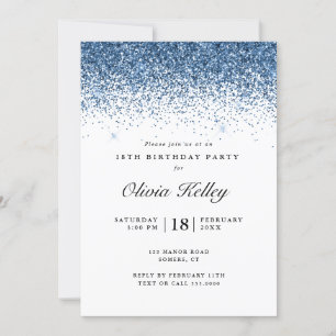 Glitter Border Birthday, Navy Blue Invitation