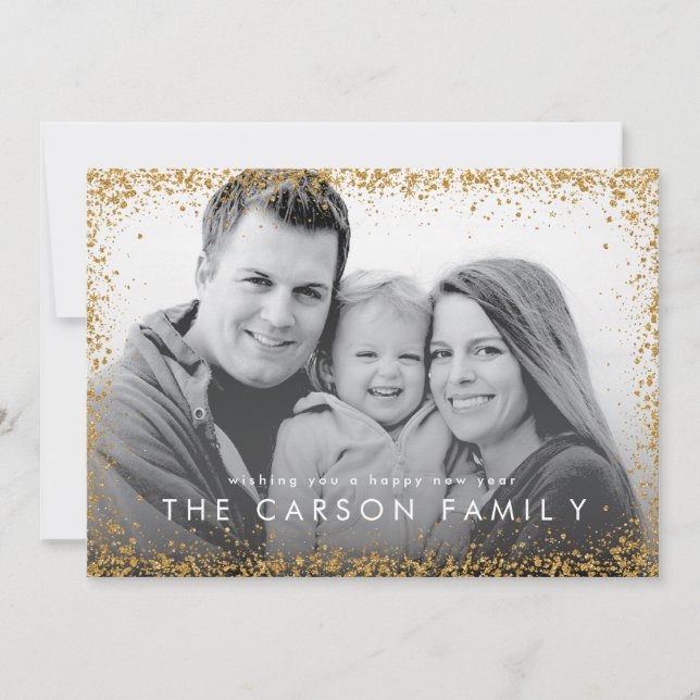 Glitter Border New Year Greeting Faux Gold Glitter Holiday Card (Front)