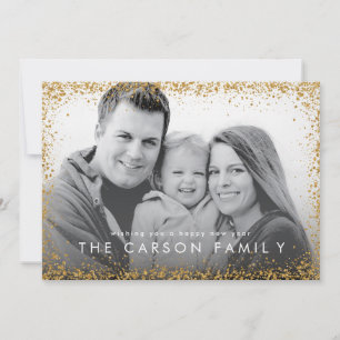 Glitter Border New Year Greeting Faux Gold Glitter Holiday Card