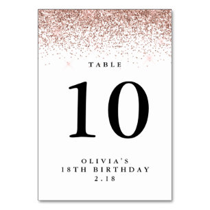 Glitter Border, Rose Gold and White Personalised Table Number