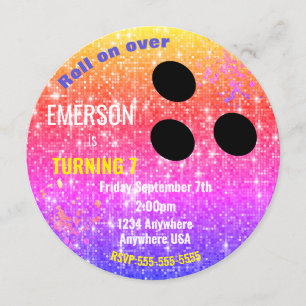 glitter BOWLING BALL, bowling, Glow birthday party Invitation