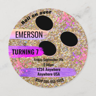 Glitter BOWLING BALL, bowling, Glow birthday party Invitation