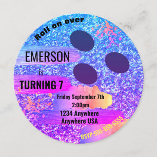 Glitter BOWLING BALL, bowling, Glow birthday party Invitation