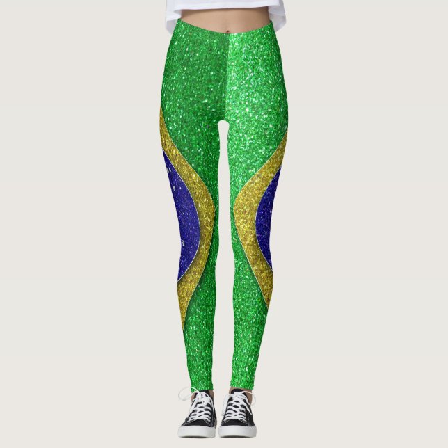 Glitter Brazilian Flag of Brazil Fashion Stylish Leggings (Front)