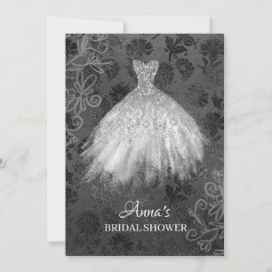 *~* Glitter Bridal Dress Bridal White Gown Shower Invitation