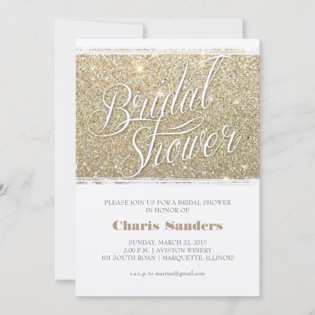 Glitter Bridal Shower - Gold Invitation (Front)