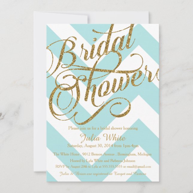 Glitter Bridal Shower Invitation Chevron (Front)