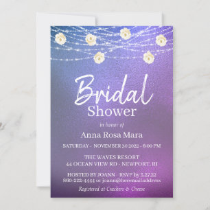 *~* Glitter Bridal Shower White Rose String Lights Invitation