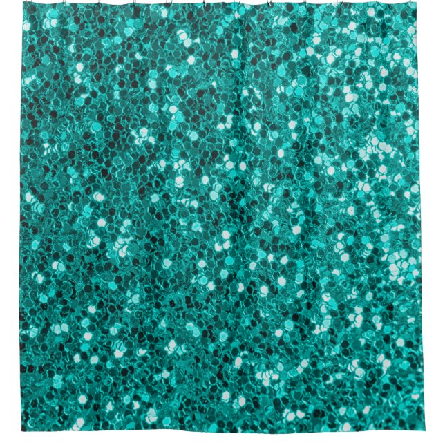 Glitter bright turquoise texture shower curtain (Front)