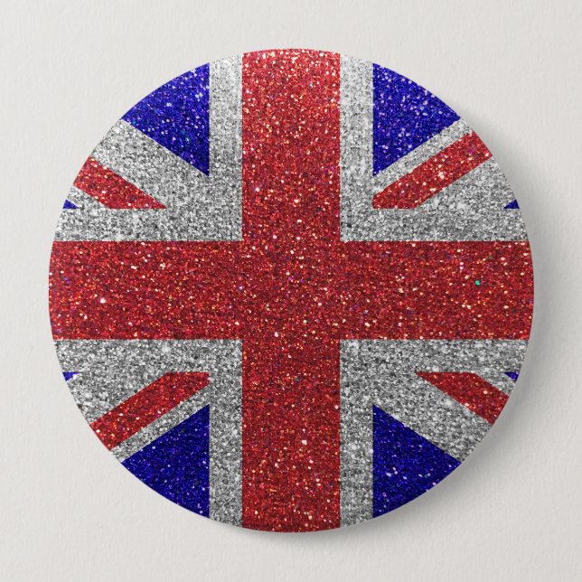 Glitter British Flag of London UK Fashion Bling 10 Cm Round Badge (Front)