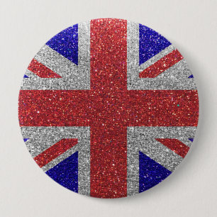 Glitter British Flag of London UK Fashion Bling 10 Cm Round Badge