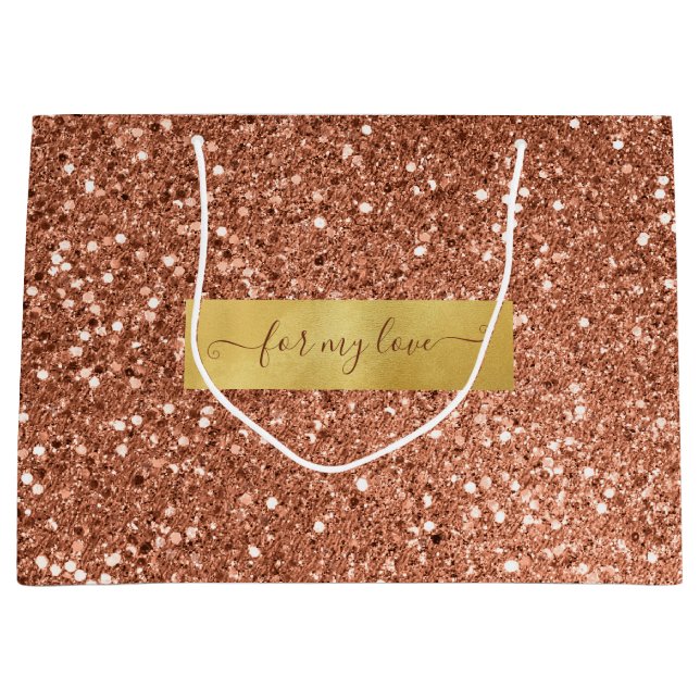 Glitter Brown Bronze Custom Saying Large Gift Bag (Front)