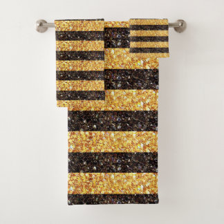Glitter Brown Gold Stripe Pattern Sparkle  Bath Towel Set