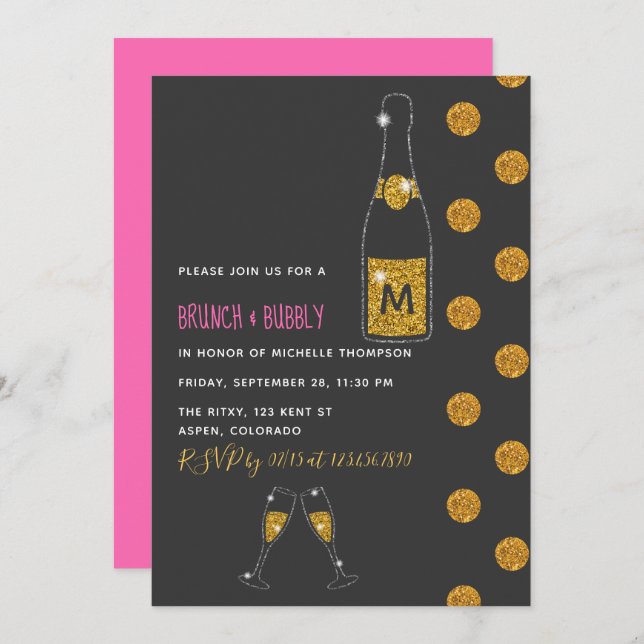 Glitter Brunch and Bubbly Bridal Shower Invitation (Front/Back)