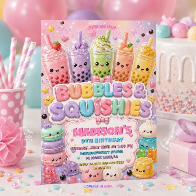 Glitter Bubble Tea and Squishy Birthday Party Invitation (Creator Uploaded)