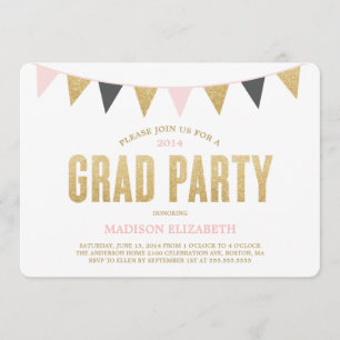 Glitter Bunting Graduation Party Invitation