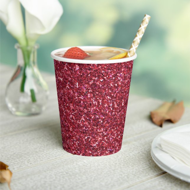 Glitter Burgundy Wine Sparkle Bridal Shower Paper Cups (Insitu)