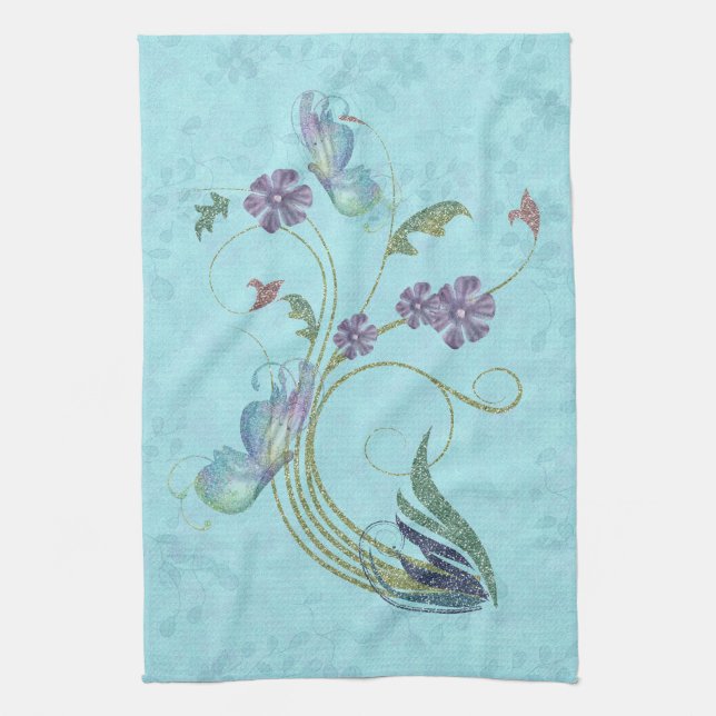 Glitter Butterflies Tea Towel (Vertical)