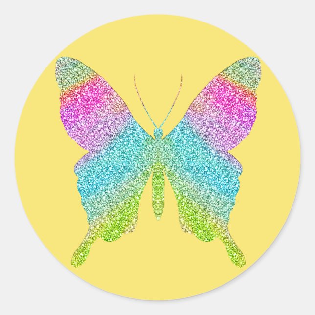 Glitter Butterfly -Choose your background colour! Classic Round Sticker (Front)