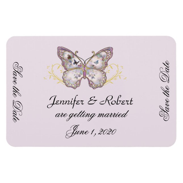 Glitter Butterfly Lavender Wedding Save the Date Magnet (Horizontal)