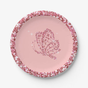 GLITTER Butterfly   mauve baby pink Paper Plate