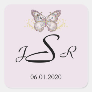 Glitter Butterfly on Lavender Monogram Sticker