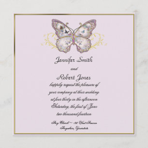 Glitter Butterfly on Lavender Wedding Invitation
