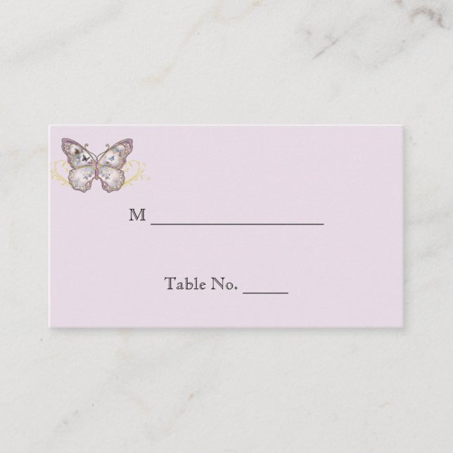 Glitter Butterfly on Lavender Wedding Place Cards (Front)