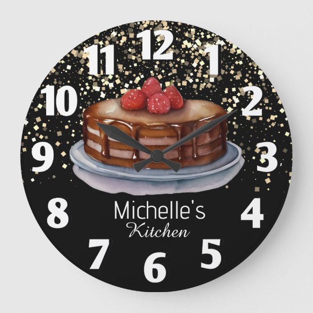 Glitter Cake Baker Pastry Chef Personalised    Large Clock (Front)