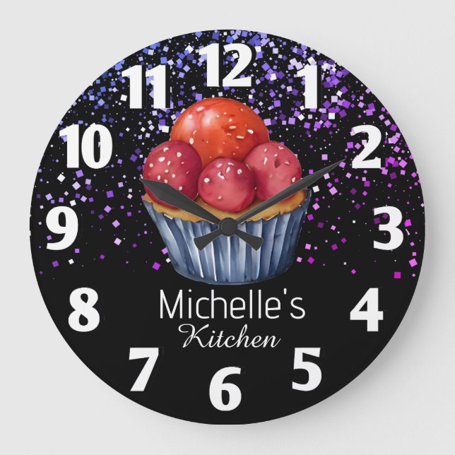 Glitter Cake Baker Pastry Chef Personalised    Large Clock (Front)