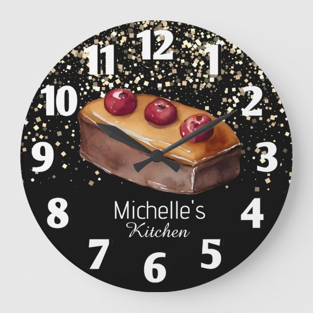 Glitter Cake Baker Pastry Chef Personalised    Large Clock (Front)