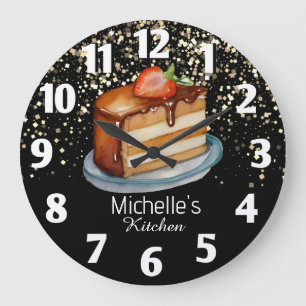 Glitter Cake Baker Pastry Chef Personalised Large Clock