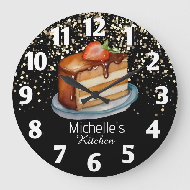 Glitter Cake Baker Pastry Chef Personalised    Large Clock (Front)