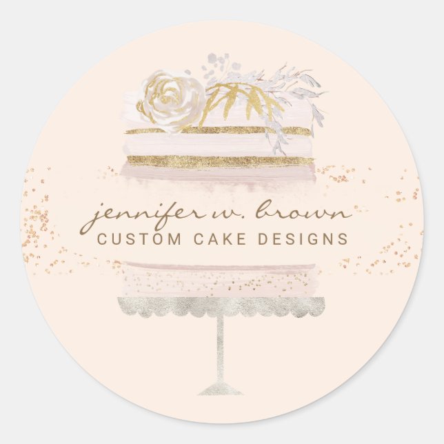 Glitter Cake Bakery Patisserie Cream Classic Round Sticker (Front)