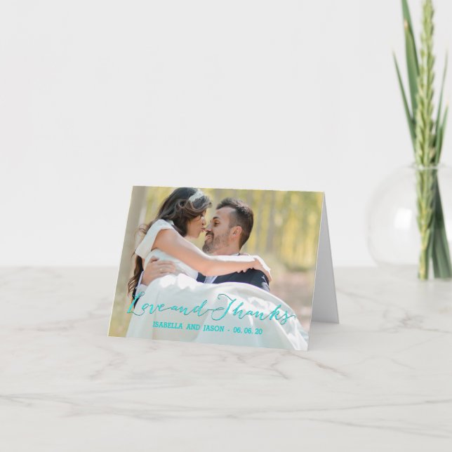 GLITTER CALLIGRAPHY WEDDING PHOTO THANK YOU CARD (Front)