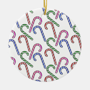 Glitter Candy Cane Pattern Ceramic Tree Decoration