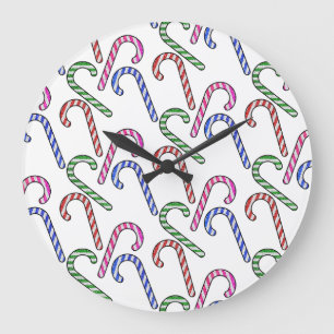 Glitter Candy Cane Pattern Large Clock