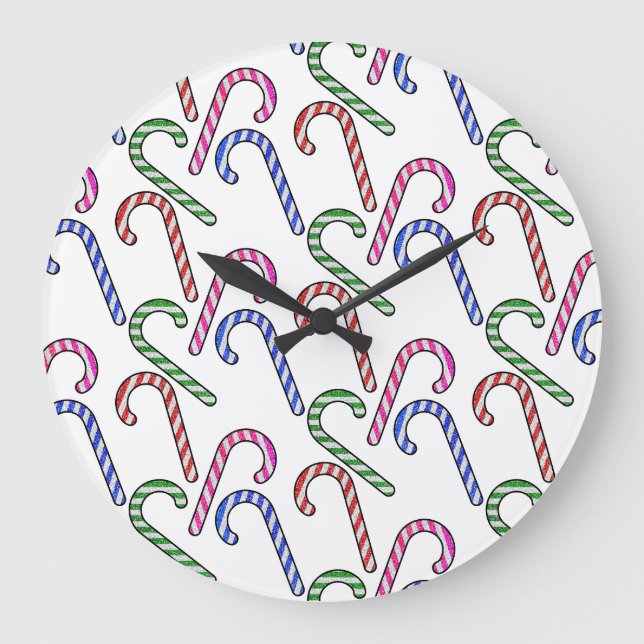 Glitter Candy Cane Pattern Large Clock (Front)