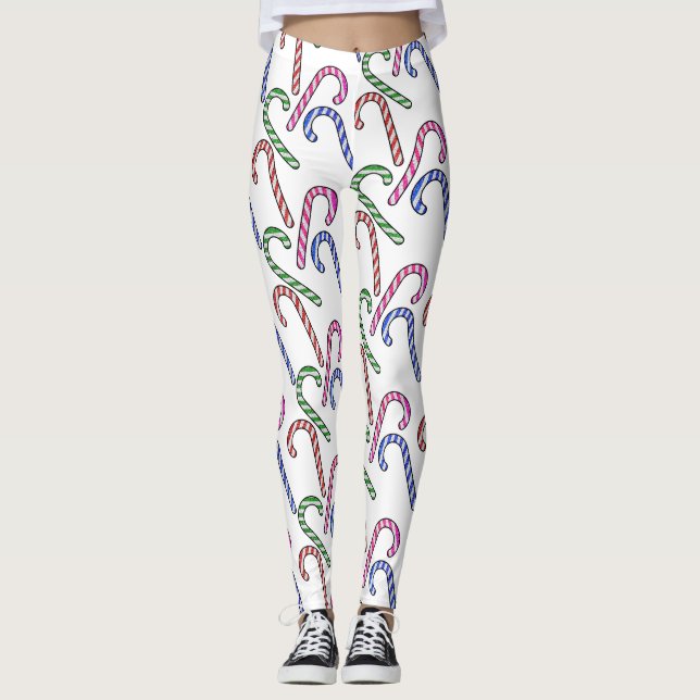 Glitter Candy Cane Pattern Leggings (Front)
