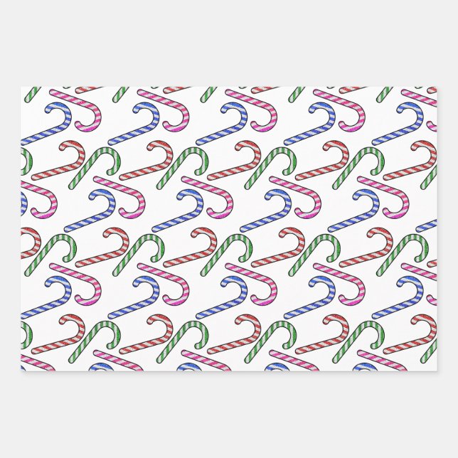 Glitter Candy Cane Pattern Wrapping Paper Sheet (Front)