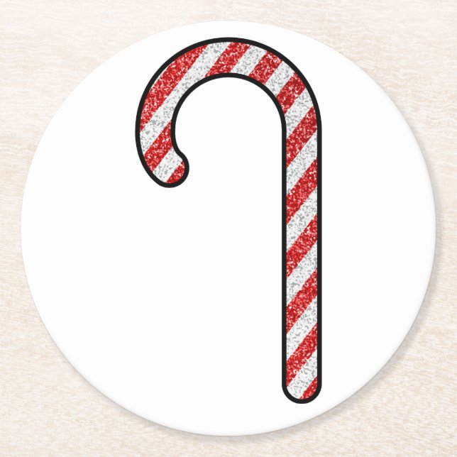 Glitter Candy Cane Round Paper Coaster (Front)